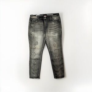 Laurie Felt Floral Silky Water Paint Skinny Denim Jeans Women's L Black Stretchy